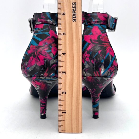 Fioni Floral Open-Toe Heels Womens Shoes Size 7.5 Pink & Blue Ankle Strap NEW - Picture 4 of 15